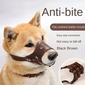 Dog mouth mask; anti-barking; anti-bite; dog mouth cover; puppy medium and large dogs; small dog masks; teddy golden retriever barker (colour: Brown mouthpiece, size: S)