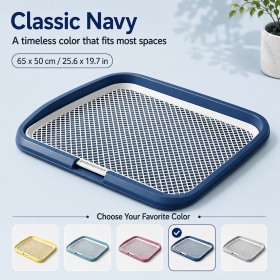 Dog Potty Tray with Removable Grating, Leak-Proof Indoor Dog Toilet for Puppy Training, Washable Pee Pad Holder for Apartments & Dogs (Color: Navy Blue)