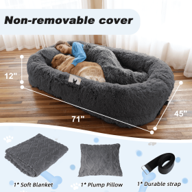 Human Dog Bed, 71"x45"x12" Size Fits You and Pets, Non-removeable Cover, Washable Faux Fur Dog Bed for People Doze Off, Napping Orthopedic Dog Be (Color: DarkGrey, size: 6XL(Non-Detachable Dog Bed))