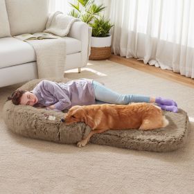 Human Dog Bed, 71"x43"x12" Dog Beds for Large Dogs, Foldable Plush Washable Dog Bed for People Doze Off (Color: Khaki)